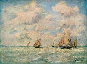 Udgang af bådene ved Trouville, 1800-tallet af Eugene Louis Boudin