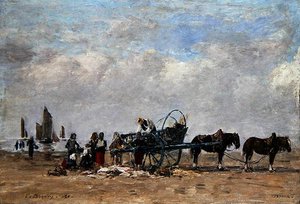 Fiskevognen, Berck, ca. 1880 (olie på lærred lagt på panel) af Eugene Louis Boudin