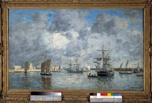Port of Carnaret Maleri af Eugene Louis Boudin (1824-1898). 1872. Dim. 0,55 x 0,89 m. Paris, Musee d