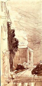 Terrassen på et slot (akvarel på papir) af Eugene Louis Boudin