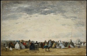 Feriegæster på stranden i Trouville af Eugene Louis Boudin