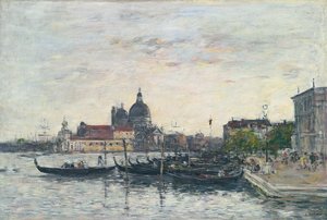 Venedig, muldvarpen ved indgangen til Canal Grande og salutten, aften, 1895 af Eugene Louis Boudin