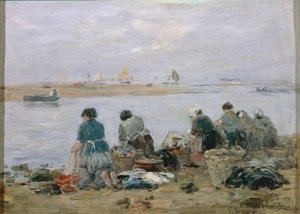 Vaskekvinder på bredden af Touques-floden nær Trouville, af Eugene Boudin, maleri af Eugene Louis Boudin