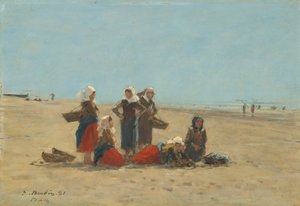 Kvinder på stranden i Berck, 1881. af Eugene Louis Boudin