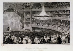 Ovation af en skuespiller under en forestilling i Theatre des Italians i Paris. Gravering af Eugene Louis Lami (1800-1890) 1843 Privat samling af Eugene Louis Lami