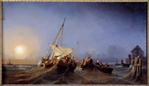 Fiskernes tilbagevenden til den nedgående sol Maleri af Eugene Lepoittevin (1806-1870) 1835 Brest, Musee des Beaux Arts