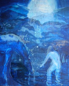 Moon-Night Swim, 2020 (pigmenter, olie, lærred)