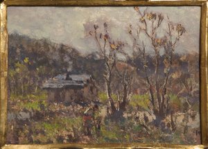 Farmstead (olie og tempera på papir)
