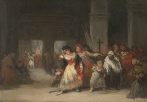 Inde i kirken, ca. 1860-66 (olie på blikplade) af Eugenio Lucas Velázquez