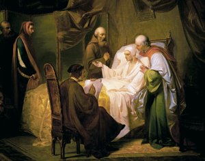 Dante Alighieri (1265-1321) på sit dødsleje af Eugenio Moretti Larese