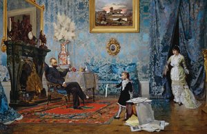 Familien Fabricci, ca 1880, af Eugenio Scomparini (1845-1913), olie på lærred, 68x187 cm, Italien af Eugenio Scomparini