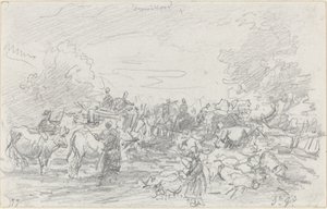 Besætninger, der krydser en strøm af Eugène Boudin
