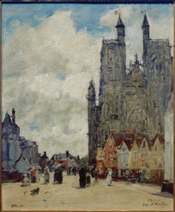 Saint-Vulfran gade og kirke af Eugene Louis Boudin