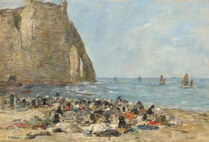 Vaskekvinder på stranden i Etretat