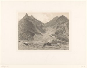 Bjerglandskab med hus i alpine eng af Eugène Cicéri (attributed to)