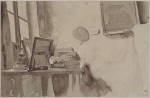 Et hjørne af atelier, ca 1825. af Eugène Delacroix