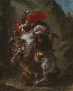 Arabisk rytter angrebet af en løve af Eugène Delacroix