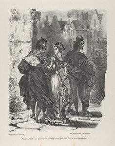 Faust forsøger at forføre Marguerite Goethe, Faust, 1825-27., 1825-27. af Eugène Delacroix