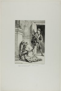 Hamlet forsøger at dræbe kongen, planche 8 fra Hamlet af Eugène Delacroix