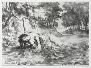 Hamlet: Ophelias død, 1843. af Eugène Delacroix