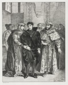 Hamlet: Dronningen bestræber sig på at trøste Hamlet af Eugène Delacroix