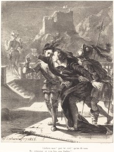 Hamlet ønsker at følge sin fars spøgelse (akt I, scene IV) af Eugène Delacroix