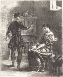 Hamlet og Ophelia (Act III, Scene I) af Eugène Delacroix