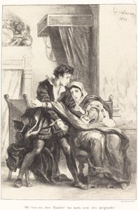 Hamlet og dronningen (Act III, Scene IV) af Eugène Delacroix
