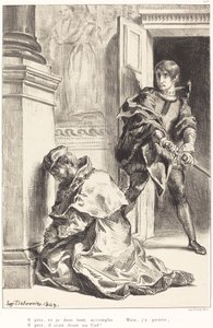 Hamlet er fristet til at dræbe kongen (Act III, Scene III) af Eugène Delacroix