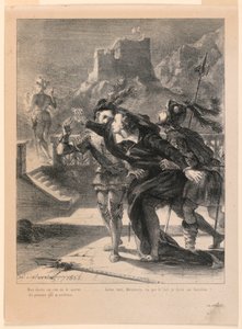 Illustration til Hamlet: Hamlet forsøger at følge sin fars spøgelse (I,4) af Eugène Delacroix