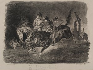 Illustrationer til Faust: Faust og Méphistophélés ridning på sabbatten af Eugène Delacroix