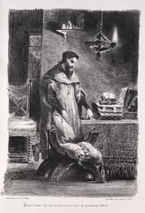 Illustrationer til Faust: Faust i sit omklædningsrum af Eugène Delacroix