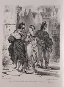 Illustrationer til Faust: Faust søger at lokke Marguerite af Eugène Delacroix