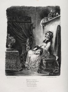 Illustrationer til Faust: Marguerite med hjulet af Eugène Delacroix