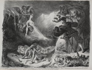 Illustrationer til Faust: Marguerites skygge viser sig for Faust af Eugène Delacroix