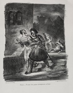 Illustrationer til Faust: Mephistopheles og Faust flygter efter duellen af Eugène Delacroix