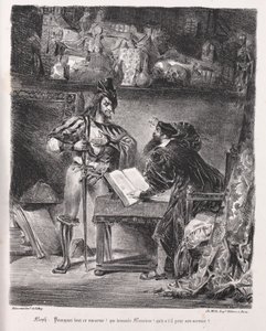 Illustrationer til Faust: Mephistopheles besøger Faust af Eugène Delacroix