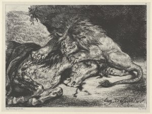 Løve fortærer en hest, 1844, 1844. af Eugène Delacroix