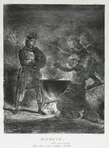 Macbeth konsulterer heksene af Eugène Delacroix