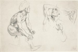 Nøgen mand poserer for figurer i Frize de la Guerre, ca. 1835. af Eugène Delacroix