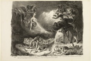 Marguerites spøgelse viser sig for Faust, fra Faust af Eugène Delacroix