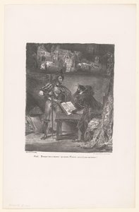 Mephisto vises på Faust Meph: Hvorfor al den ballade? (...) (titel på objekt) Faust (serietitel) Faust, tragedie af M. de Goethe (serietitel) af Eugène Delacroix