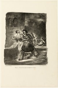 Mephistopheles og Faust, der flygter efter duellen, fra Faust af Eugène Delacroix