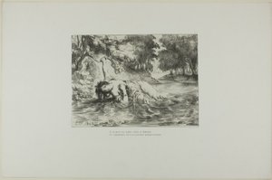 Ophelias død, planche 13 fra Hamlet af Eugène Delacroix