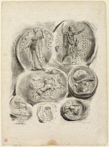Ark med syv antikke medaljer af Eugène Delacroix