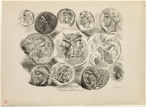 Ark med tolv antikke medaljer af Eugène Delacroix