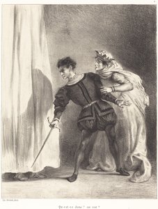 Mordet på Polonius (Act III, Scene IV) af Eugène Delacroix