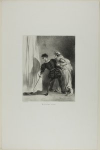 Mordet på Polonius, planche 9 fra Hamlet af Eugène Delacroix