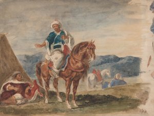 Tre arabiske ryttere ved et lejr, 1832-37. af Eugène Delacroix