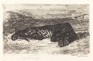 Tiger sover i ørkenen, ca. 1830. af Eugène Delacroix